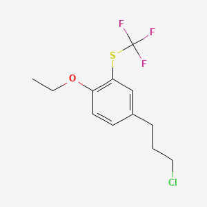 molecular formula C12H14ClF3OS B15382514 1-(3-Chloropropyl)-4-ethoxy-3-(trifluoromethylthio)benzene 