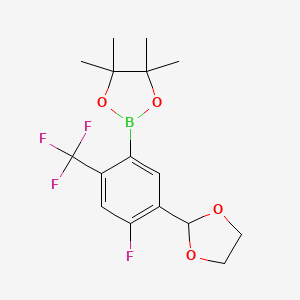 molecular formula C16H19BF4O4 B15382577 2-(5-(1,3-Dioxolan-2-yl)-4-fluoro-2-(trifluoromethyl)phenyl)-4,4,5,5-tetramethyl-1,3,2-dioxaborolane 