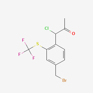 molecular formula C11H9BrClF3OS B15383502 1-(4-(Bromomethyl)-2-(trifluoromethylthio)phenyl)-1-chloropropan-2-one 