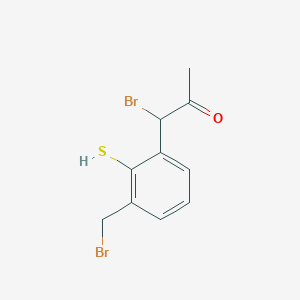 molecular formula C10H10Br2OS B15383715 1-Bromo-1-(3-(bromomethyl)-2-mercaptophenyl)propan-2-one 