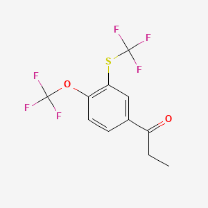 molecular formula C11H8F6O2S B15384730 1-(4-(Trifluoromethoxy)-3-(trifluoromethylthio)phenyl)propan-1-one 