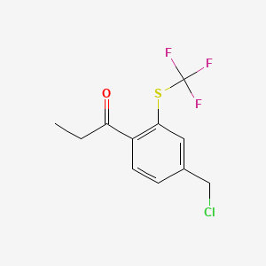 molecular formula C11H10ClF3OS B15384823 1-(4-(Chloromethyl)-2-(trifluoromethylthio)phenyl)propan-1-one 