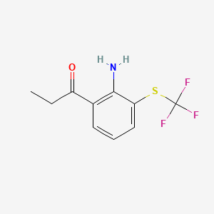 molecular formula C10H10F3NOS B15385291 1-(2-Amino-3-(trifluoromethylthio)phenyl)propan-1-one 