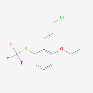 molecular formula C12H14ClF3OS B15385484 1-(3-Chloropropyl)-2-ethoxy-6-(trifluoromethylthio)benzene 