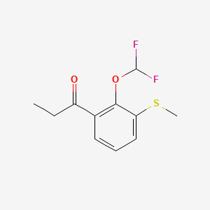 molecular formula C11H12F2O2S B15385544 1-(2-(Difluoromethoxy)-3-(methylthio)phenyl)propan-1-one 