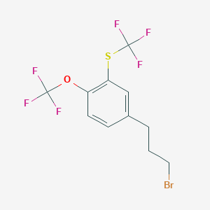 molecular formula C11H9BrF6OS B15385556 1-(3-Bromopropyl)-4-(trifluoromethoxy)-3-(trifluoromethylthio)benzene 