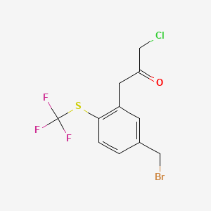 molecular formula C11H9BrClF3OS B15385639 1-(5-(Bromomethyl)-2-(trifluoromethylthio)phenyl)-3-chloropropan-2-one 