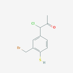 molecular formula C10H10BrClOS B15386805 1-(3-(Bromomethyl)-4-mercaptophenyl)-1-chloropropan-2-one 