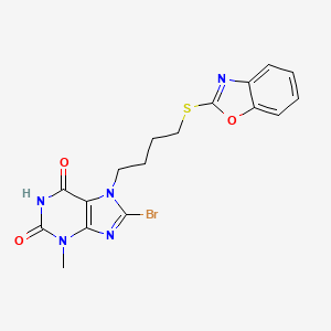 7-[4-(1,3-benzoxazol-2-ylsulfanyl)butyl]-8-bromo-3-methyl-3,7-dihydro-1H-purine-2,6-dione