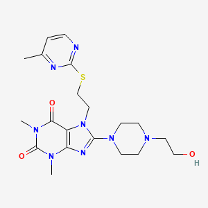 molecular formula C20H28N8O3S B15390535 8-(4-(2-hydroxyethyl)piperazin-1-yl)-1,3-dimethyl-7-(2-((4-methylpyrimidin-2-yl)thio)ethyl)-1H-purine-2,6(3H,7H)-dione 