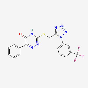 6-phenyl-3-[({1-[3-(trifluoromethyl)phenyl]-1H-tetrazol-5-yl}methyl)sulfanyl]-1,2,4-triazin-5-ol