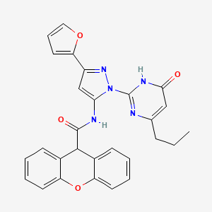 N-(3-(furan-2-yl)-1-(6-oxo-4-propyl-1,6-dihydropyrimidin-2-yl)-1H-pyrazol-5-yl)-9H-xanthene-9-carboxamide