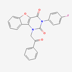 molecular formula C24H15FN2O4 B15391610 3-(4-Fluorophenyl)-1-phenacyl-[1]benzofuro[3,2-d]pyrimidine-2,4-dione 