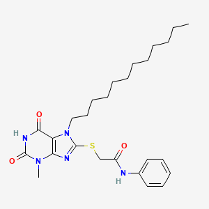 molecular formula C26H37N5O3S B15391856 2-[(7-dodecyl-6-hydroxy-3-methyl-2-oxo-3,7-dihydro-2H-purin-8-yl)sulfanyl]-N-phenylacetamide 