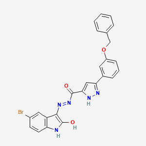 molecular formula C25H18BrN5O3 B15391874 N-[(5-bromo-2-hydroxy-1H-indol-3-yl)imino]-3-(3-phenylmethoxyphenyl)-1H-pyrazole-5-carboxamide 