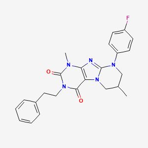 molecular formula C24H24FN5O2 B15391923 9-(4-fluorophenyl)-1,7-dimethyl-3-(2-phenylethyl)-6,7,8,9-tetrahydropyrimido[2,1-f]purine-2,4(1H,3H)-dione 