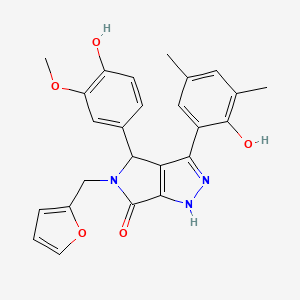 molecular formula C25H23N3O5 B15391937 5-(furan-2-ylmethyl)-3-(2-hydroxy-3,5-dimethylphenyl)-4-(4-hydroxy-3-methoxyphenyl)-4,5-dihydropyrrolo[3,4-c]pyrazol-6(2H)-one 