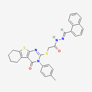 molecular formula C30H26N4O2S2 B15392138 2-{[3-(4-methylphenyl)-4-oxo-3,4,5,6,7,8-hexahydro[1]benzothieno[2,3-d]pyrimidin-2-yl]sulfanyl}-N'-[(E)-naphthalen-1-ylmethylidene]acetohydrazide 