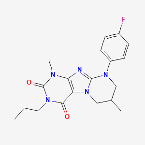 molecular formula C19H22FN5O2 B15392173 9-(4-fluorophenyl)-1,7-dimethyl-3-propyl-7,8-dihydro-6H-purino[7,8-a]pyrimidine-2,4-dione 