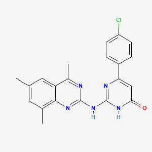 molecular formula C21H18ClN5O B15392309 6-(4-chlorophenyl)-2-[(4,6,8-trimethylquinazolin-2-yl)amino]pyrimidin-4(3H)-one 