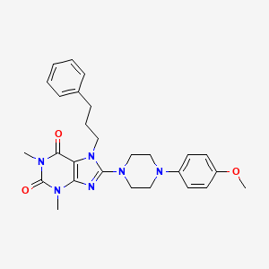 molecular formula C27H32N6O3 B15393905 8-[4-(4-Methoxyphenyl)piperazin-1-yl]-1,3-dimethyl-7-(3-phenylpropyl)purine-2,6-dione 