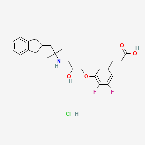 3-[3-[3-[[1-(2,3-dihydro-1H-inden-2-yl)-2-methylpropan-2-yl]amino]-2-hydroxypropoxy]-4,5-difluorophenyl]propanoic acid;hydrochloride