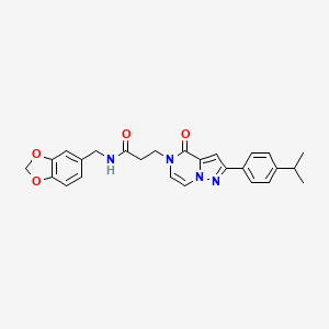 molecular formula C26H26N4O4 B15394362 N-(1,3-benzodioxol-5-ylmethyl)-3-{4-oxo-2-[4-(propan-2-yl)phenyl]pyrazolo[1,5-a]pyrazin-5(4H)-yl}propanamide 