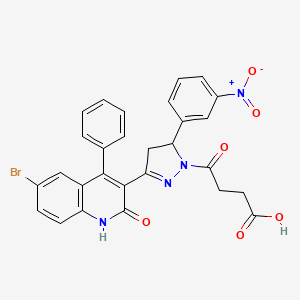 molecular formula C28H21BrN4O6 B15394378 4-(3-(6-bromo-2-oxo-4-phenyl-1,2-dihydroquinolin-3-yl)-5-(3-nitrophenyl)-4,5-dihydro-1H-pyrazol-1-yl)-4-oxobutanoic acid 