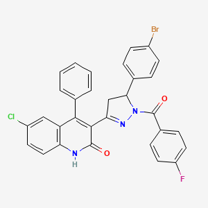 molecular formula C31H20BrClFN3O2 B15394781 3-(5-(4-bromophenyl)-1-(4-fluorobenzoyl)-4,5-dihydro-1H-pyrazol-3-yl)-6-chloro-4-phenylquinolin-2(1H)-one 