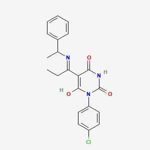 (5E)-3-(4-chlorophenyl)-6-hydroxy-5-{1-[(1-phenylethyl)amino]propylidene}pyrimidine-2,4(3H,5H)-dione