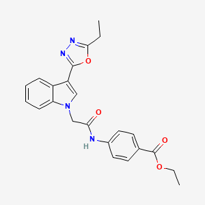 ethyl 4-(2-(3-(5-ethyl-1,3,4-oxadiazol-2-yl)-1H-indol-1-yl)acetamido)benzoate