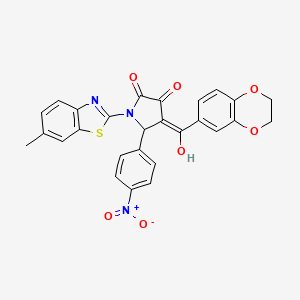 (4E)-4-[2,3-dihydro-1,4-benzodioxin-6-yl(hydroxy)methylidene]-1-(6-methyl-1,3-benzothiazol-2-yl)-5-(4-nitrophenyl)pyrrolidine-2,3-dione