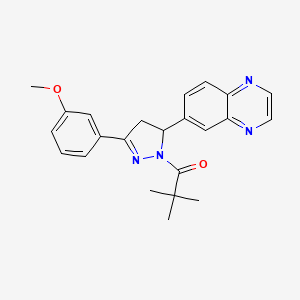 molecular formula C23H24N4O2 B15397809 1-[3-(3-methoxyphenyl)-5-(quinoxalin-6-yl)-4,5-dihydro-1H-pyrazol-1-yl]-2,2-dimethylpropan-1-one 