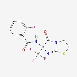 2-fluoro-N-[5-oxo-6-(trifluoromethyl)-2,3-dihydroimidazo[2,1-b][1,3]thiazol-6-yl]benzamide