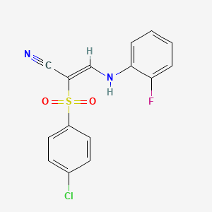 (2Z)-2-[(4-chlorophenyl)sulfonyl]-3-[(2-fluorophenyl)amino]prop-2-enenitrile