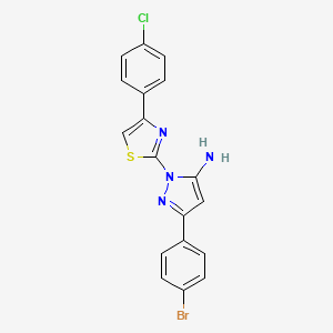 molecular formula C18H12BrClN4S B15400032 1H-Pyrazol-5-amine, 3-(4-bromophenyl)-1-(4-(4-chlorophenyl)-2-thiazolyl)- CAS No. 74101-19-2