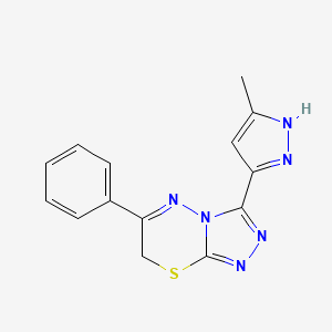 molecular formula C14H12N6S B15400707 3-(5-methyl-1H-pyrazol-3-yl)-6-phenyl-7H-[1,2,4]triazolo[3,4-b][1,3,4]thiadiazine CAS No. 1035964-01-2