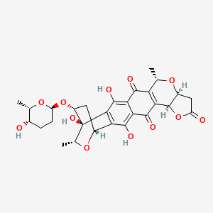 molecular formula C28H30O12 B15400888 (1R,7S,11S,13S,19S,20R,23R)-3,17,19-trihydroxy-23-[(2S,5S,6S)-5-hydroxy-6-methyloxan-2-yl]oxy-13,20-dimethyl-8,12,21-trioxahexacyclo[17.2.2.02,18.04,16.06,14.07,11]tricosa-2(18),3,6(14),16-tetraene-5,9,15-trione 