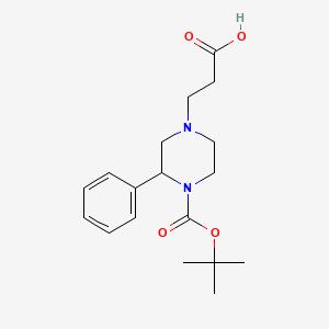 molecular formula C18H26N2O4 B15401238 3-(4-(Tert-butoxycarbonyl)-3-phenylpiperazin-1-YL)propanoic acid 