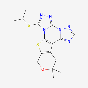 molecular formula C16H18N6OS2 B15402304 15,15-Dimethyl-3-propan-2-ylsulfanyl-16-oxa-19-thia-2,4,5,7,8,10-hexazapentacyclo[10.7.0.02,6.07,11.013,18]nonadeca-1(12),3,5,8,10,13(18)-hexaene CAS No. 5298-46-4