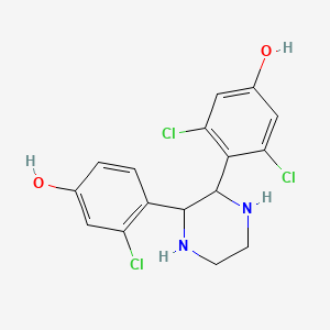 molecular formula C16H15Cl3N2O2 B15410377 3,5-Dichloro-4-[3-(2-chloro-4-hydroxyphenyl)piperazin-2-yl]phenol CAS No. 827299-60-5