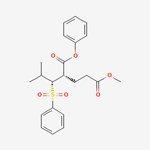 molecular formula C22H26O6S B15419696 Pentanedioic acid, 2-(2-methyl-1-(phenylsulfonyl)propyl)-, 5-methyl 1-phenyl ester, (R*,S*)- CAS No. 112375-52-7