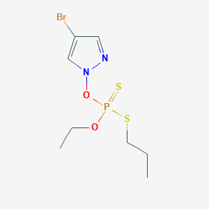 molecular formula C8H14BrN2O2PS2 B15433311 4-Bromo-1-{[ethoxy(propylsulfanyl)phosphorothioyl]oxy}-1H-pyrazole CAS No. 87844-62-0