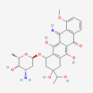 molecular formula C27H32N2O9 B15434368 10-((3-Amino-2,3,6-trideoxy-alpha-L-lyxo-hexopyranosyl)oxy)-7,9,10,12-tetrahydro-6,8,11-trihydroxy-8-(1-hydroxyethyl)-12-imino-1-methoxy-5(8H)-naphthacenone CAS No. 82267-09-2