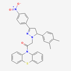 molecular formula C31H26N4O3S B15437328 10H-Phenothiazine, 10-((5-(3,4-dimethylphenyl)-4,5-dihydro-3-(4-nitrophenyl)-1H-pyrazol-1-yl)acetyl)- CAS No. 78807-74-6