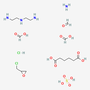 molecular formula C16H40Cl2N4O14S B15439480 N'-(2-aminoethyl)ethane-1,2-diamine;azane;2-(chloromethyl)oxirane;formaldehyde;formic acid;hexanedioic acid;sulfuric acid;hydrochloride CAS No. 76649-37-1