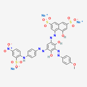 Trisodium 4-((2,4-dihydroxy-3-((4-methoxyphenyl)azo)-5-((4-((4-nitro-2-sulphonatophenyl)amino)phenyl)azo)phenyl)azo)-5-hydroxynaphthalene-2,7-disulphonate