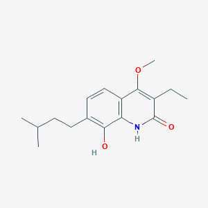 molecular formula C17H23NO3 B15450760 3-Ethyl-8-hydroxy-4-methoxy-7-(3-methylbutyl)quinolin-2(1H)-one CAS No. 62580-20-5