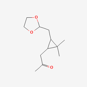 molecular formula C12H20O3 B15452649 1-{3-[(1,3-Dioxolan-2-yl)methyl]-2,2-dimethylcyclopropyl}propan-2-one CAS No. 62603-50-3