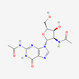 molecular formula C14H18N6O6 B15454515 2'-Acetamido-N-acetyl-2'-deoxyguanosine CAS No. 62499-23-4